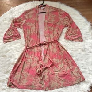 Linen Donatella L/XL Pink White Kimono Robe